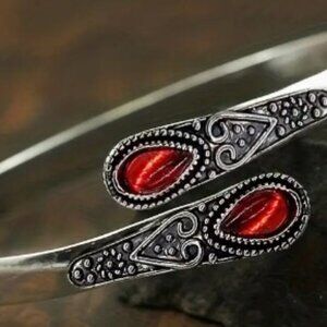 Cross-border Inlaid Dark Pink Agate Bracelet American Retro Adjustable Bracelet